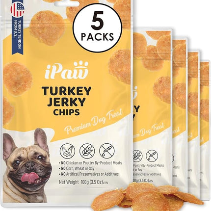 iPaw Turkey Chips Dog Treats for Puppy Training, All Natural Human Grade Dog Treat, US Sourced Raw Material, Hypoallergenic, Easy to Digest (Turkey Chips), 5 Packs