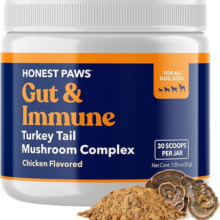 Honest Paws Turkey Tail Mushroom for Dogs - Digestive and Immune Support - Shiitake, Reishi, Maitake Mushroom Supplement Powder for Dogs - No Filler, No Additives - (30 Scoops)
