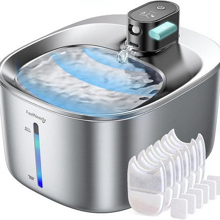 Cordless Cat Water Fountain, Battery Operated, 4L/135fl oz Stainless Steel Pet Water Fountain for Cats Dogs with Motion Sensor, Ultra Quiet Cat Drinking Fountain with 6 Filters (YPD-C004S)