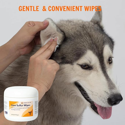 Lime Sulfur Wipes - Relief for Itching, Scratching, and Redness - Infused with Lime Sulfur, Aloe & Essential Oils - Skin Care Solution for Pets (50ct, 2" Skin Soothe Wipes)