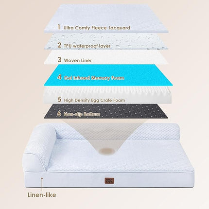 EHEYCIGA Memory Foam Dog Bed XLarge Sized Dogs, Extra Large Dog Bed Orthopedic with Washable Removable Cover, Waterproof XL Pet Bed Couch, 44x32x6.5 Inches, Washblue