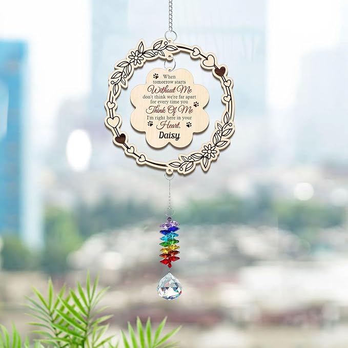 Personalized Dog Memorial Gifts, Sun Catcher Paw Print Sympathy Gift for Dog Lover, Crystal Suncatcher Remembrance Gift, Rainbow Maker