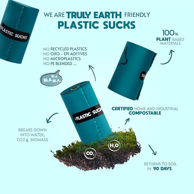 GREAT HUMAN Certified Home Compostable Dog Poop Bags (240 Count/16 rolls) Plant Based Material, Plastic Free Biodegradable Poop Bags, Extra Thick, Leakproof, Unscented, ASTM D6400 & EN 13432 Compliant