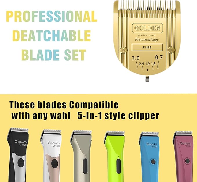 COSYONALL Adjustable Dog Grooming Clipper 5-in-1 Blade Compatible with WAHL Professional Animal Clipper Arco, Bravura, Chromado, Creativa, Figura, and Motion Pet, Dog, and Horse (Gold/1PC)