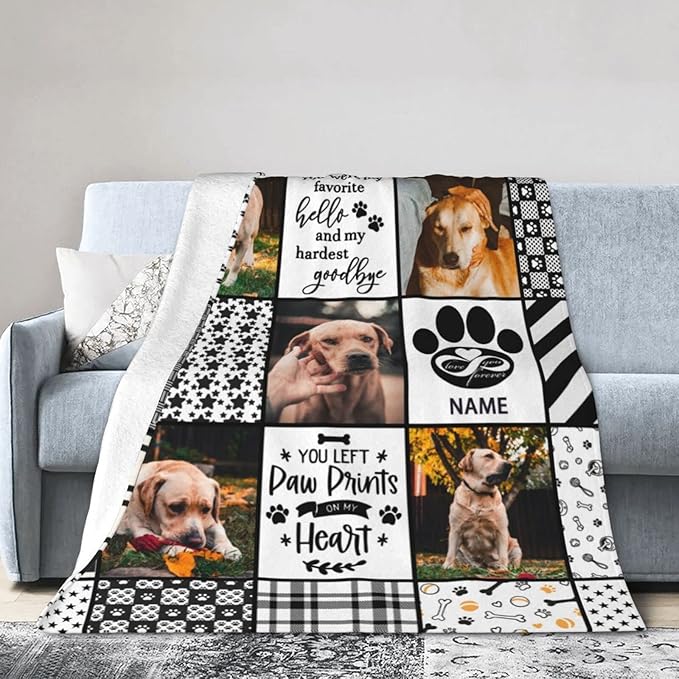 Funnylife Custom Dog Photo Memorial Blanket Personalized Pet Memorial Gifts for Dogs Loss of Pet Sympathy Gift Dog Bereavement Gifts 60" x 80"