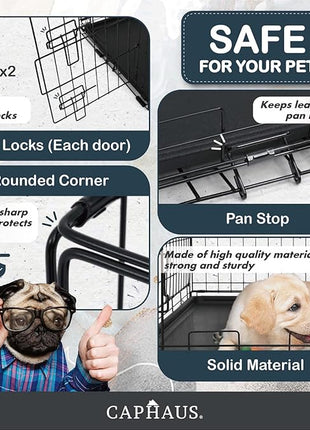 CAPHAUS Foldable Dog Crate Wire Metal Kennel w/Leak-Proof Pan & Protecting Feet & Divider Panel, Small, Medium & Large Indoor Cage, 48” w/Single or Double Doors