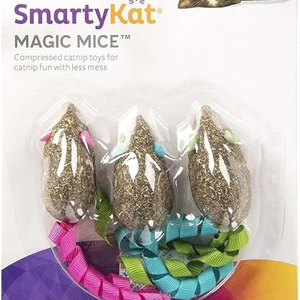 SmartyKat Magic Mice Compressed Catnip and Ribbon Cat Toys, Mess-Free for Hunting & Batting Fun for Cats & Kittens, Set of 3
