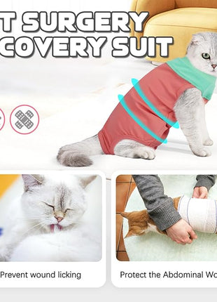 Cat Recovery Suit Female, Breathable Onesie After Surgery Female for Abdominal Wounds or Skin Diseases, Anti-Licking Full Body Cat Surgery Recovery Suit, E-Collar Alternative Wear