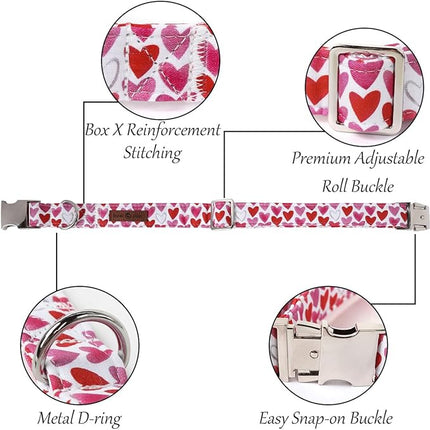 Lionet Paws Valentine's White Dog Collar, Cute Heart Dog Collar for Small Dogs, Adjustable Cotton Pet Puppy Collars for Small Dogs