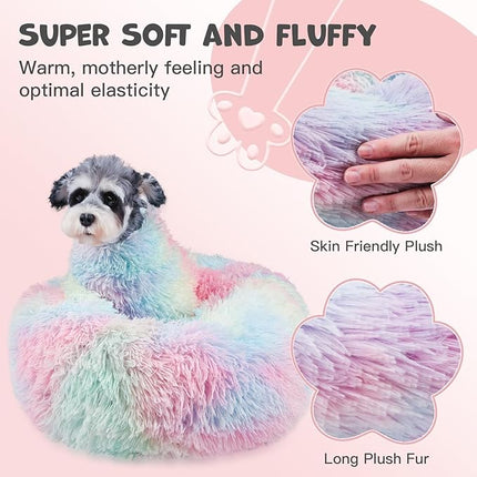 Himax Medium Dog Bed Washable, Round Dogs Beds with Blanket Attached, Calming Dog Bed, Multi-Colored (20"/26"/35")…