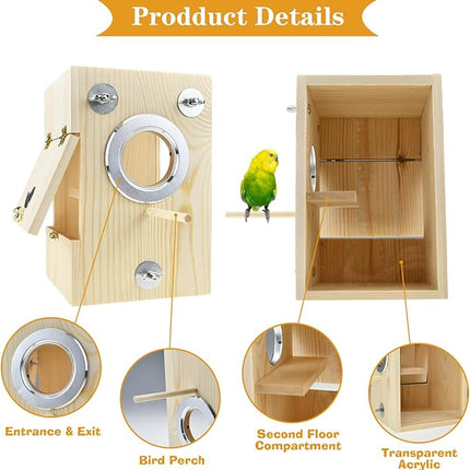 Bird Nest Box Parakeet Breeding Nest Box Bird Nest House Wooden Acrylic Transparent Breeding Box for Finch Lovebirds Cockatiel Budgie Conure Parrot