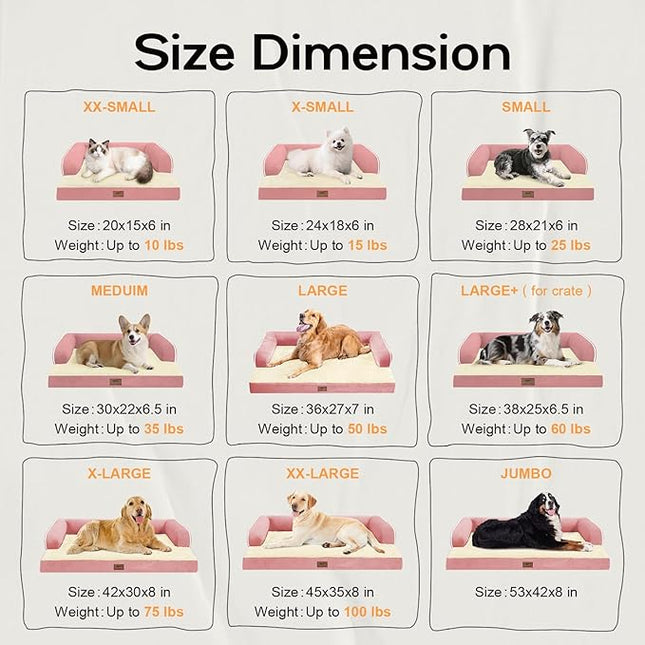 Dog Bed Medium Size Dog-Orthopedic Waterproof Bed for Dogs,Foam Couch Sofa with Washable Removable Cover & Non-Slip Bottom-Pink