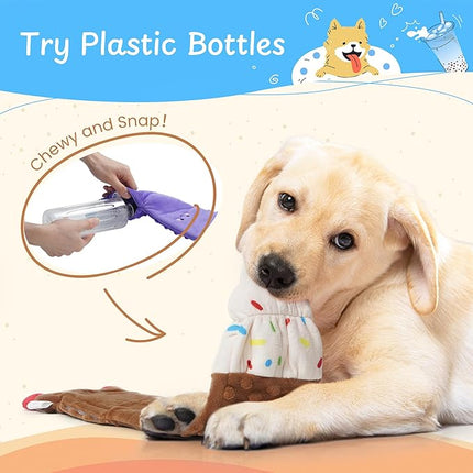 Nocciola 3 PC No Stuffing Small Dog Toys, Removable Crinkle Squeaky Durable Dog Tug Toy Summer Drinks Theme, Bottle Insert Fun Puppy Toys to Keep Them Busy