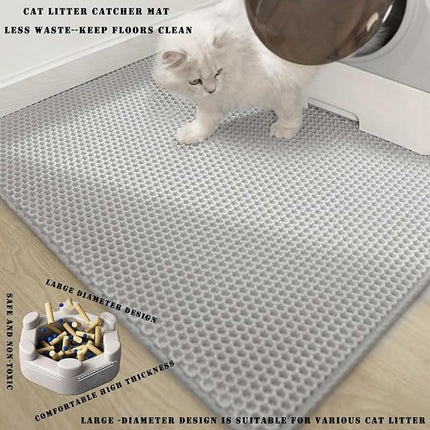 HCY&WLD Cat Litter Mat, 45x26/35x24/30x22/24x18 Inch Double Layer Cat Litter Box Mat, EVA Non-Slip, Waterproof Urine Proof Cat Litter Catcher Mat, Easy Clean Scatter Control (24x18 Inch, Black)