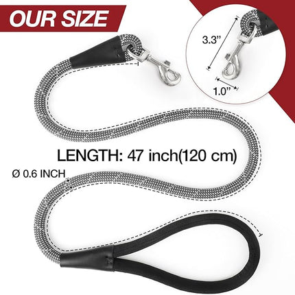 Black 4FT Dog Leash for Large Dogs Night Walking Reflective Heavy Duty Chew-Resistant Nylon Leash with Padded Handle and 360° Swivel Clip Strong for Medium to Large Breeds