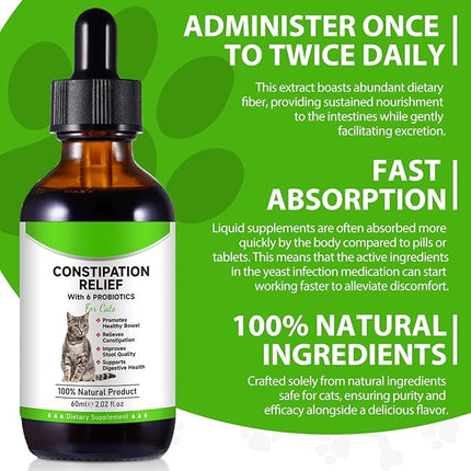 Cat Constipation Relief, Cat Laxative Constipation Relief, 100% Natural Laxative with 6 Probiotics Stool Softener, Promotes Digestive Health - 2 fl oz