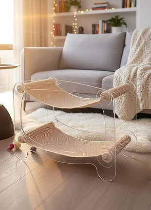 Cat bunk beds Cozy Acrylic cat Hammock cat Bed with sisal Scratcher - Double-Layer Hammock for Indoor Cats and Small Dogs - Soft & wear-Resistant