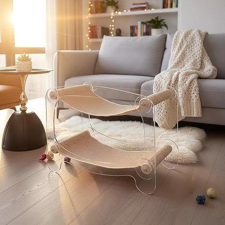 Cat bunk beds Cozy Acrylic cat Hammock cat Bed with sisal Scratcher - Double-Layer Hammock for Indoor Cats and Small Dogs - Soft & wear-Resistant