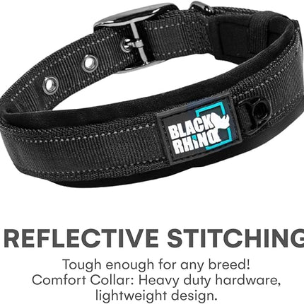 Black Rhino Dog Collar for Medium Dogs - 14-18 Inches Adjustable Reflective Dog Collar with Metal Buckle and Ultra-Soft Neoprene Padding - Heavy Duty Waterproof Collar for Active Pets - Black
