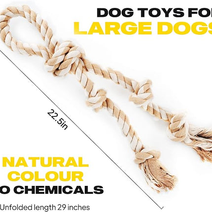 Fida Dog Rope Toys for Aggressive Chewers,Large Dog Toy Designed for Tug of War, Tough Dog Rope Toy Indestructible Made of Undyed Natural Cotton, 29" Large Dog Toys with 3 Big Knots and a Handle