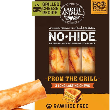 Earth Animal No Hide Chews - From the Grill Rolls Grilled Cheese Vegetarian Flavor Rawhide Free Medium Dog Chews - 3 Count