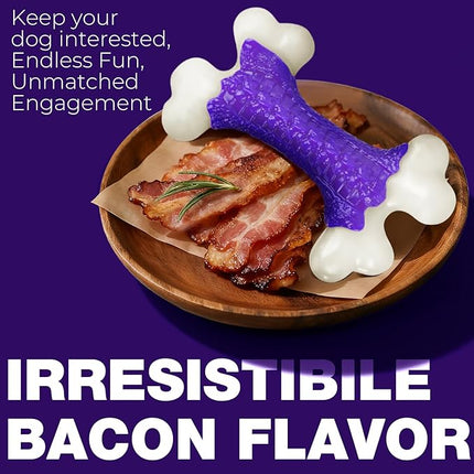 6-Pack Tough Dog Chew Toys for Aggressive Chewers Large Medium Breed Bacon Flavor, Bone Toy Dog, Nylon Heavy Duty Extreme Indestructible Teething Training