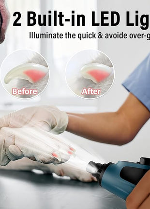 Casfuy Smart 6-Speed Dog Nail Grinder - 50% More Power Pet Nail Grinder with 2 LED Lights Quiet Rechargeable Electric Dog Nail Trimmers File Toenail Grinder for Large Medium Small Dogs & Cats (DB)