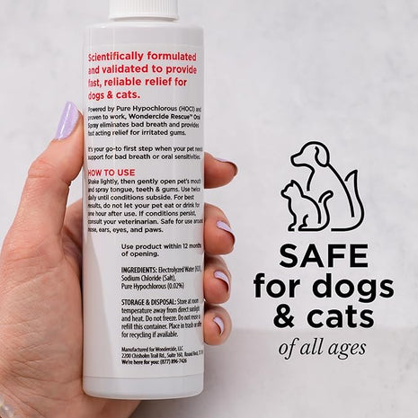 Wondercide Rescue - Oral Spray for Dogs and Cats – Freshens Breath, Soothes Gums, Alcohol Free Daily Dental Care with Pure Hypochlorous – 8.5 oz