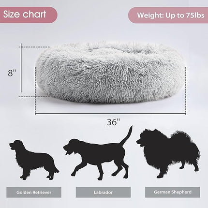 Calming Dog Bed & Cat Bed, Anti-Anxiety Donut Dog Cuddler Bed, Warming Cozy Soft Dog Round Bed, Fluffy Faux Fur Plush Dog Cat Cushion Bed for Small Medium Dogs and Cats (20"/24"/27"/30")