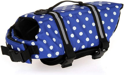 HAOCOO Dog Life Jacket Vest Saver Safety Swimsuit Preserver with Reflective Stripes/Adjustable Belt Dogs?Blue Polka Dot,XXS