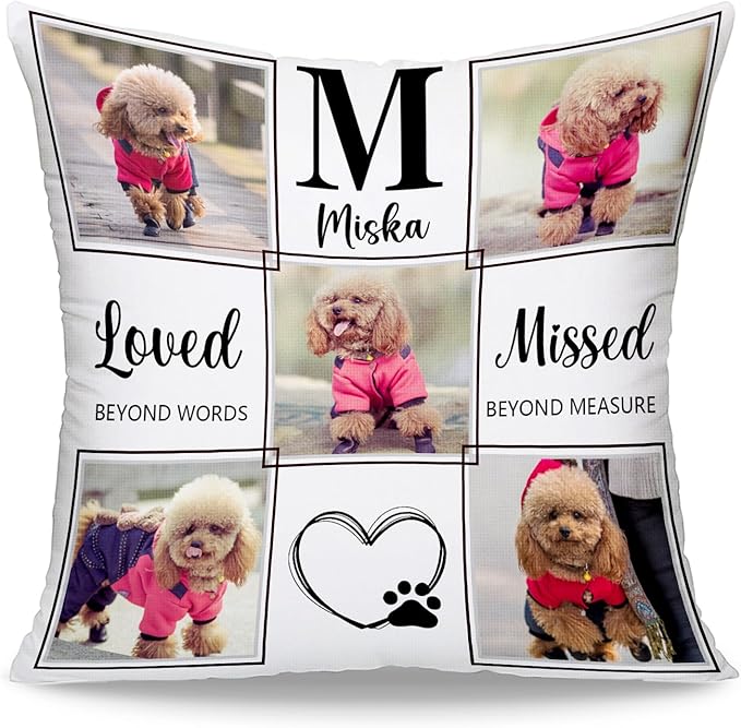 Funny DIY Custom Pet Memorial Gifts for Loss of Dogs, Personalized Dog Memorial Throw Pillows with Pictures Name, Pet Memorial Pillow, Customized Bereavement Sympathy Gifts for Pet Dog Cat Lover