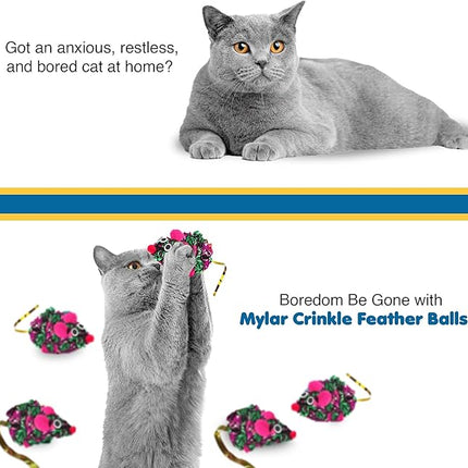 SunGrow 12 Pack Cat Crinkle Mice, 6x1.5 Inch Mice for Indoors, Keep Your Feline Energetic & Excited with Vibrant Colors, Lightweight Design for Long-Lasting Fun, Perfect for Playtime