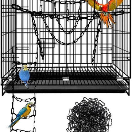 600-Piece Black Plastic Chain Links & Toys - Interlocking C-Clip Bird Cage Accessories for Parakeets, Sugar Gliders, Small Pets (Climbing/Swinging Toys)