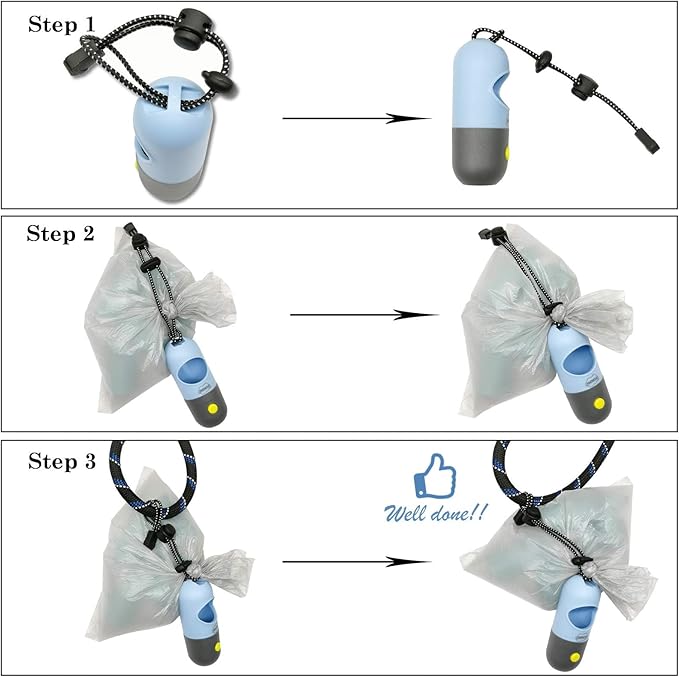 Dog Poop Bags Holder with LED Flashlight|Pet Waste Bags Dispenser for Leash|Doggie Potty Bags Container with Leak-proof Pet Trash Bags and Accessories (2 Holders 30 Bags, Sky Blue)