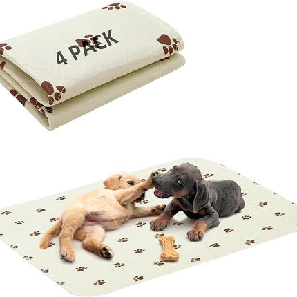 PUPTECK Washable Pee Pads for Dogs - Waterproof Reusable Puppy Potty Training Pads Whelping Mat - Fast Absorption Non-Slip Pet Food Feeding Mat (Beige, 24x36 Inch (Pack of 4))