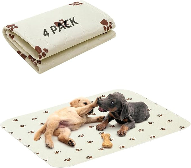 PUPTECK Washable Pee Pads for Dogs - Waterproof Reusable Puppy Potty Training Pads Whelping Mat - Fast Absorption Non-Slip Pet Food Feeding Mat (Beige, 24x36 Inch (Pack of 4))