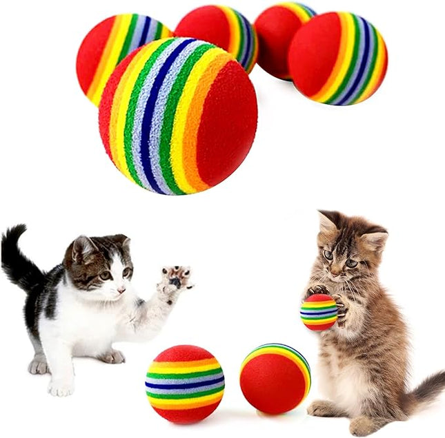PET SHOW 10pcs 1.38" Red Rainbow Cat Toy Balls Soft EVA Foam Interactive Indoor Kittens Favorite Toys 35mm Dia. Small Dogs Puppies Toy Balls Bulk Activity Chase Quiet Play Sponge Ball