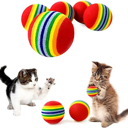 PET SHOW 50pcs 1.38" Cat Toy Balls Interactive for Indoor Cats Red Rainbow Soft EVA Foam Kittens Favorite Toys 35mm Dia. Small Dogs Puppies Toy Balls Bulk Activity Chase Quiet Play Sponge Ball