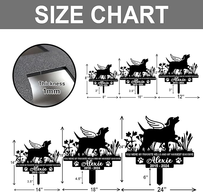 Personalized Dog Memorial Grave Marker, Custom Pet's Name Cemetery Decorations for Funerary, Metal Dog Burial Garden Stake, Outdoor Sympathy Angel Handstone Stake Plaque Gift for Loss