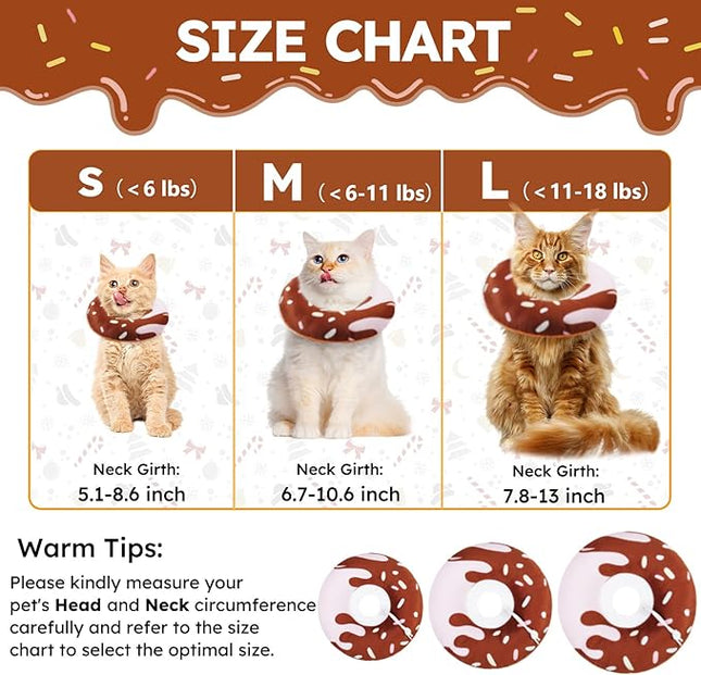 Cat Cone Collar Soft, Cat Recovery Collar for Wound Healing Cute Donut Adjustable Kitten Cones to Stop Licking Comfortable Lightweight Neck Elizabethan Collars for Cats Kittens After Surgery