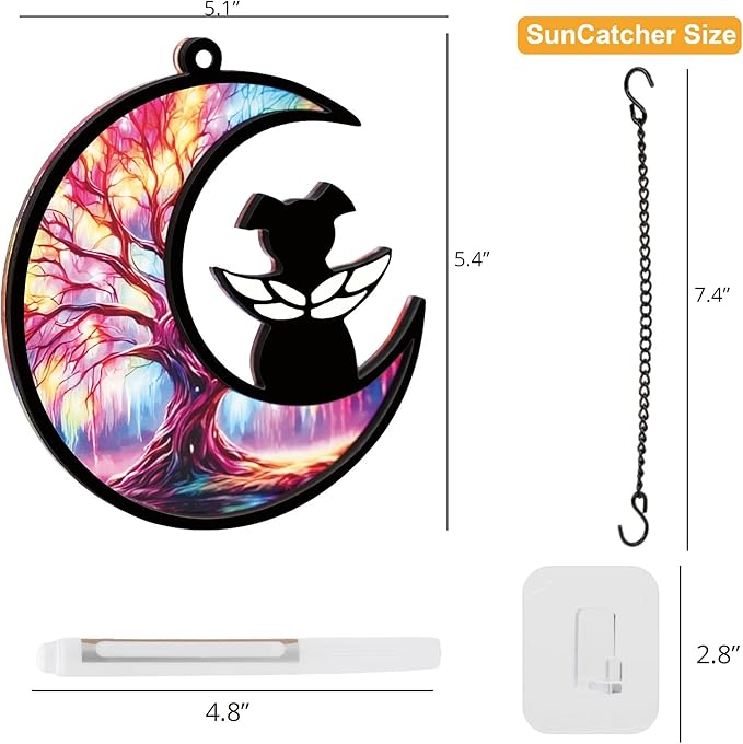Dog Angel Memorial Suncatcher with Sympathy Cards, Dog Memorial Gifts for Loss of Dog, 2 - Layer Personalized Pet Loss Sympathy Gift - Tree of Life