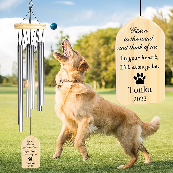 Dog Memorial Gifts, Jocidea Personalized Pet Memorial Wind Chime, Loss of Dog Sympathy Gift, Pet Remembrance Gifts, in Memory of Dog Cat, Loss of Pet - Listen to The Wind