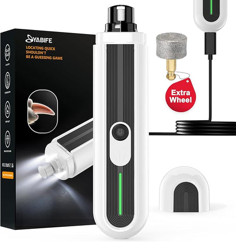 YABIFE 4-Lights Dog Nail Grinder, Easy Quick Locate Dog Nail Trimmers, for Puppy Paw Toenails or Pets from Small, Medium to Large, with Travel Lock, Whisper Quiet, Heavy Duty 3 Speeds