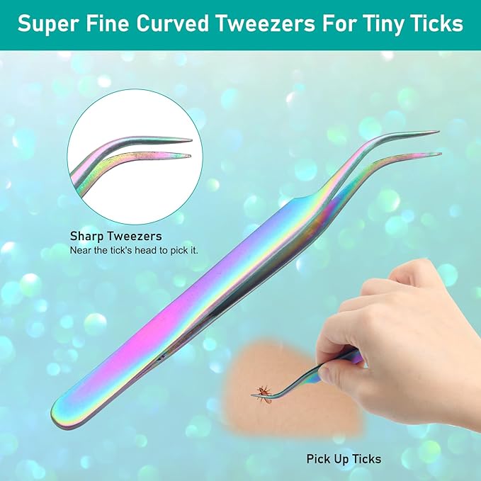 3 in 1 Tick Remover Kit, Stainless Steel Tick Remover Tweezers Tools Set for Pet Dog, Cat, with Storage Box (Colorful)