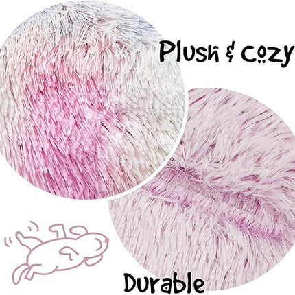 Friends Forever Donut Dog Bed Faux Fur Fluffy Calming Sofa For Small Dogs, Soft & Plush Anti Anxiety Pet Couch For Dogs, Machine Washable Coco Pet Bed with Non-Slip Bottom, 23"x23"x6" Rainbow