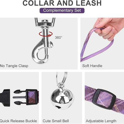 EXPAWLORER Classic Plaid Step-in Dog Harness with Adjustable Collar, Soft No-Pull Vest, Reflective, Purple