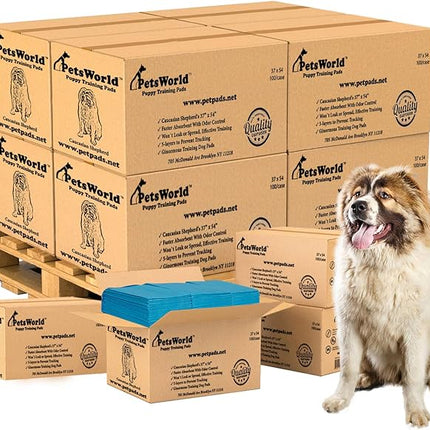 PETSWORLD Enormous Dog Training & Potty Pads, 37x54 inch - Tear Resistant with Strong Leak-Proof Backing, Optional Adhesive Tape, 1200 Count