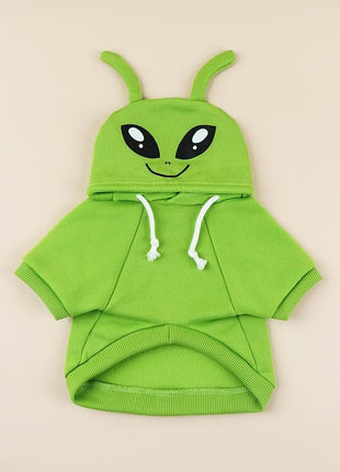 QWINEE Alien Dog Hoodie Dog Warm Jacket Coat Puppy Sweatshirt Christmas Halloween Dog Costume Cosplay Winter Dog Clothes Pet Apparel for Small Medium Dogs Cats Kitten Solid Green XL