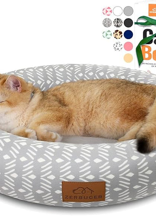 Cat Bed, 20In Dog Beds for Small Dogs, Calming Cat & Dog Beds for Indoor Pets, Pet Beds Comfortable Donut Round Ultra Soft (Grey Pattern, 20.0" L x 20.0" W x 6.5" Th)