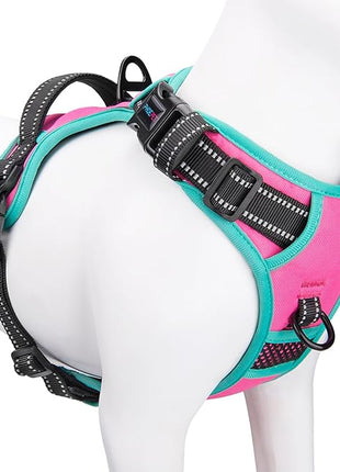 PHOEPET 2019 Upgraded No Pull Dog Harness, Reflective Adjustable Vest, with a Training Handle + 2 Metal Leash Hooks+ 3 Snap Buckles +4 Slide Buckles(L, Pink)